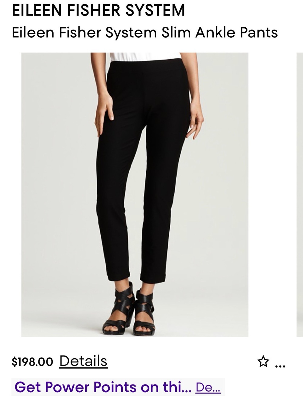 EILEEN FISHER The System Slim Ankle Pant. Black, Sz Medium